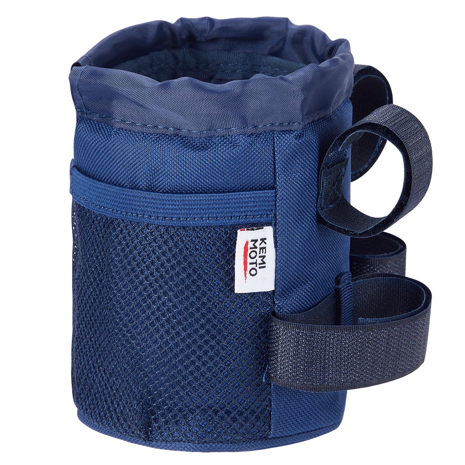KEMIMOTO Bicycle Cup Holder - Handlebar Drink Holder with Mesh Pockets Phone Bag - Compatible with Road Bike, MTB, E-Bike, Scooter, Wheelchair (Blue)