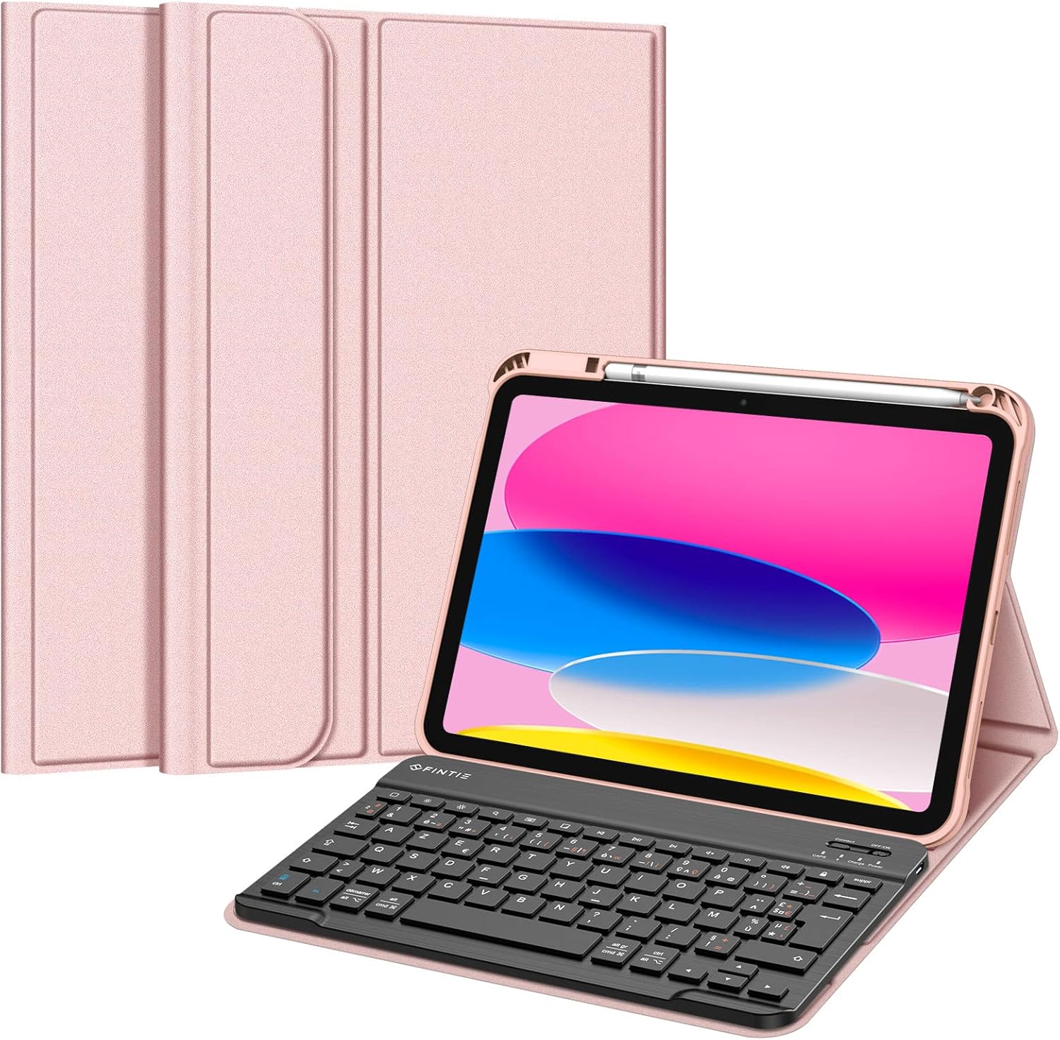 Fintie Teclado Francés AZERTY para iPad 10th Generation 2022 10.9 Pulgadas - Teclado AZERTY Inalámbrico, Cubierta Multiposición, Oro Rosa