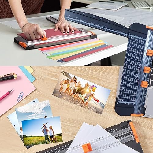 Miniatura 6 de Cortador de papel A4, cortador de papel portátil, herramienta de álbum de recortes de titanio de 12 pulgadas con 3 cuchillas de repuesto con regla