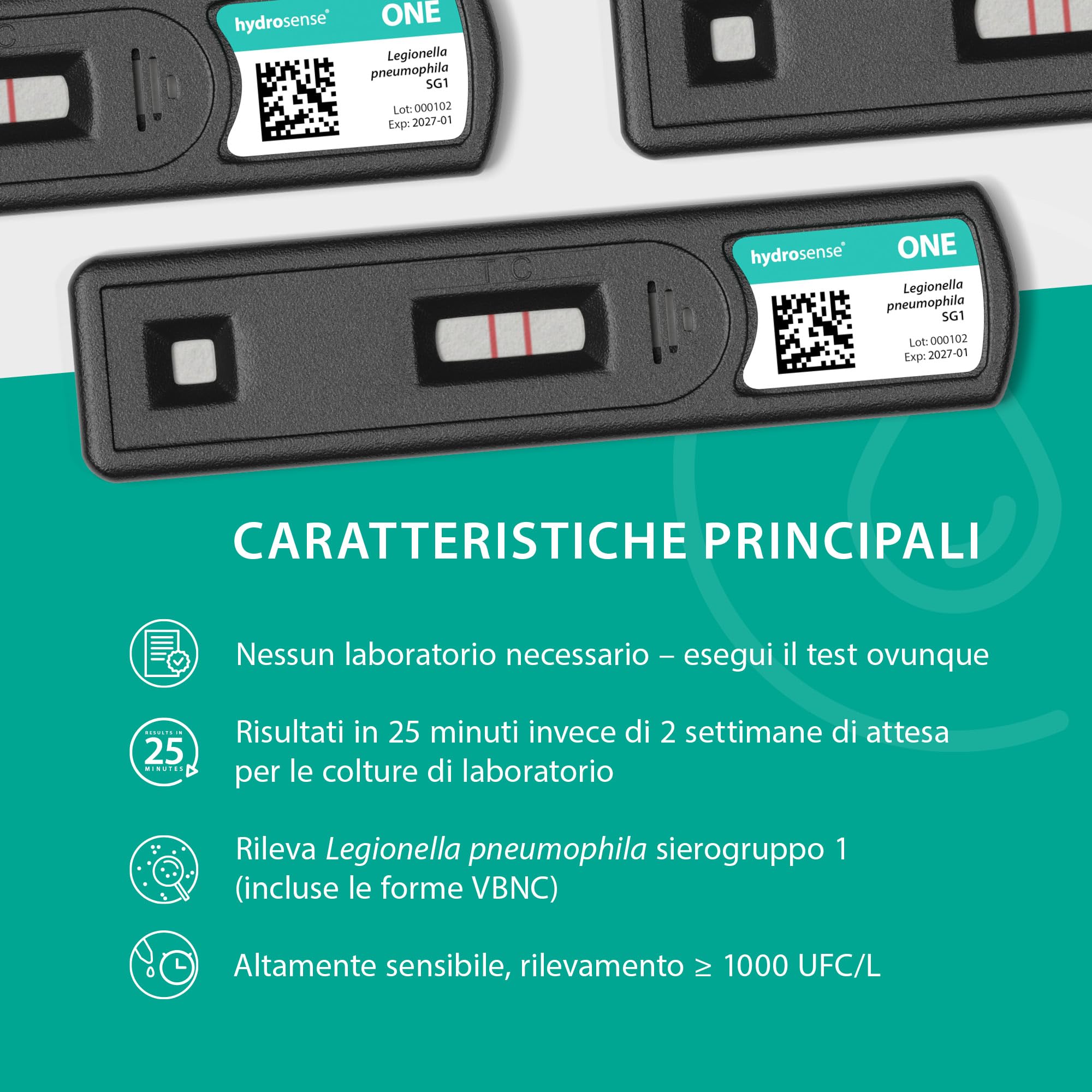 ONE Multi Legionella Water Test – Kit test singolo per il rilevamento della legionella pneumophila sg1 | Limite di rilevamento 1000 CFU/L | Facile test in loco