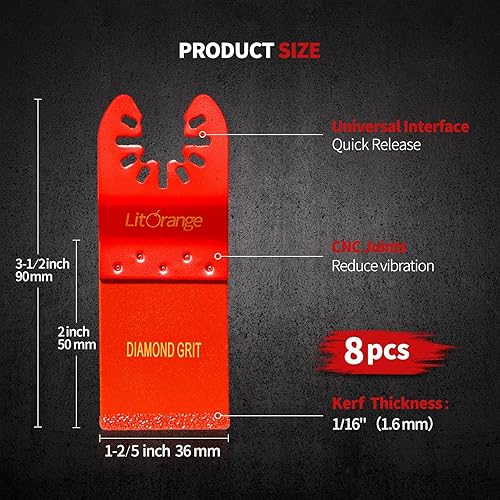 Miniatura 9 de Litorange 6 cuchillas oscilantes de diamante, multiherramienta oscilante, hojas de sierra de diamante para extracción de lechada, corte al ras y