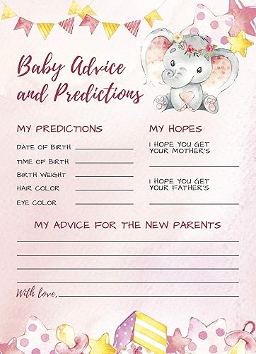 Miniatura 2 de 50 tarjetas de consejos y predicciones de elefante rosa de lujo, tamaño grande de doble cara de 5 x 7 pulgadas para juego de baby shower, nuevo
