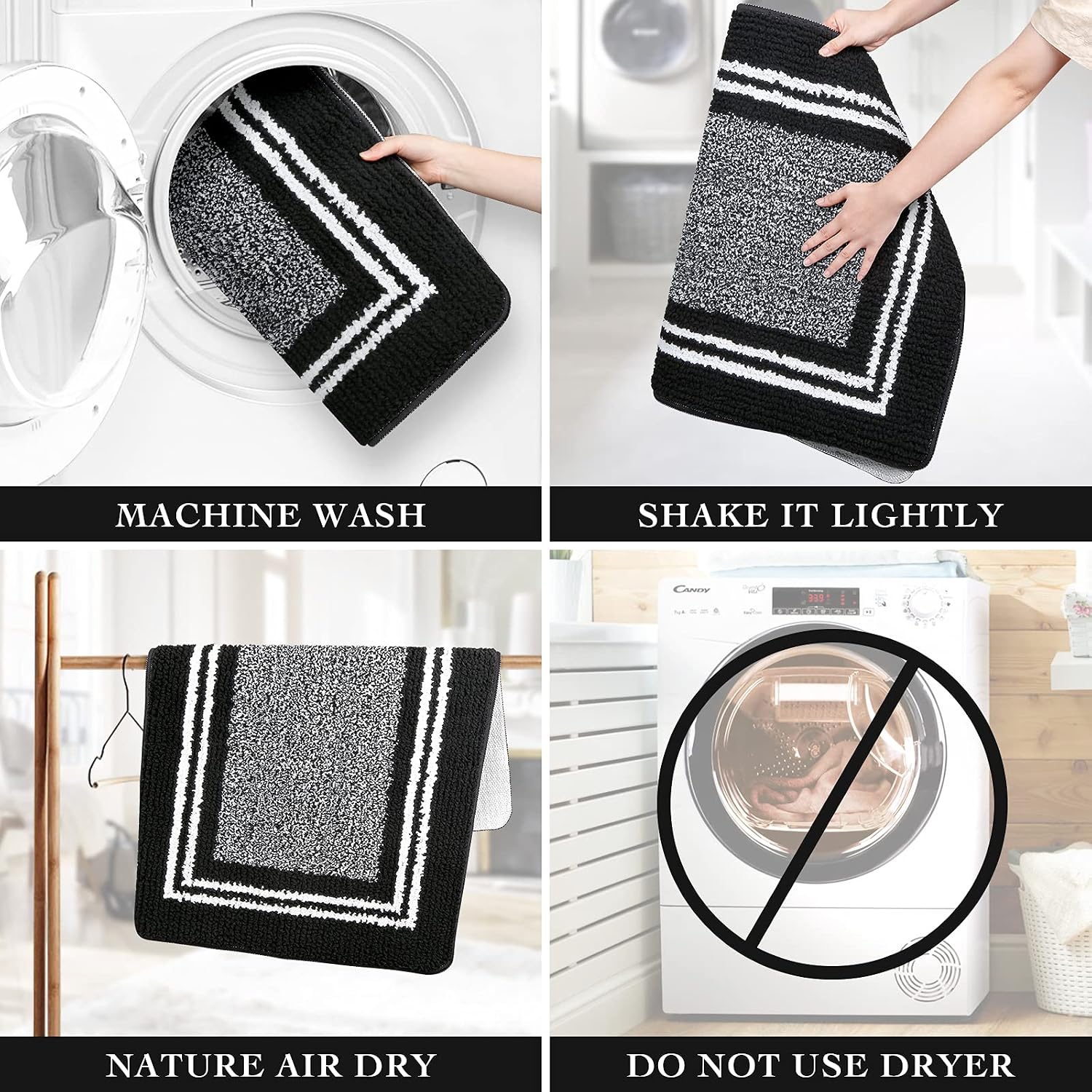 LuxStep Bathroom Rugs Bath Mat,20"x32", Soft Shaggy Microfiber Bathroom Mats, Non-Slip Shower Carpet Rug,Absorbent Quick Dry Bath Mats for Bathroom,Tub and Shower(Black)