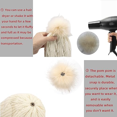 Miniatura 4 de Sombreros de invierno para mujer, gorro de punto con forro polar cálido, pompón de piel sintética extraíble