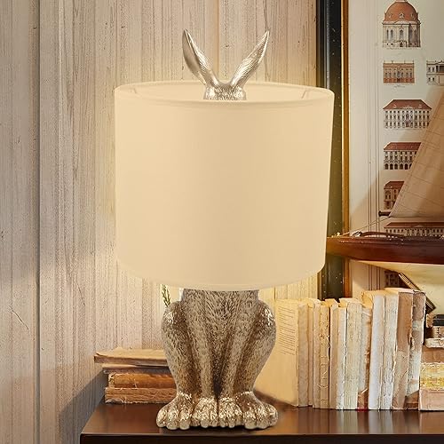 Miniatura 5 de Lámpara de mesa LED moderna de conejo de 20 pulgadas, luz dorada de mesita de noche, bonita forma de conejo, luz de noche LED con bombilla E27,
