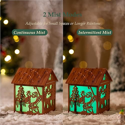 Miniatura 4 de Humidificador de madera de Navidad para casa, 8.1 fl oz, mini humidificador de niebla fría con diseño LED de Papá Noel, 7 luces de color, alimentado