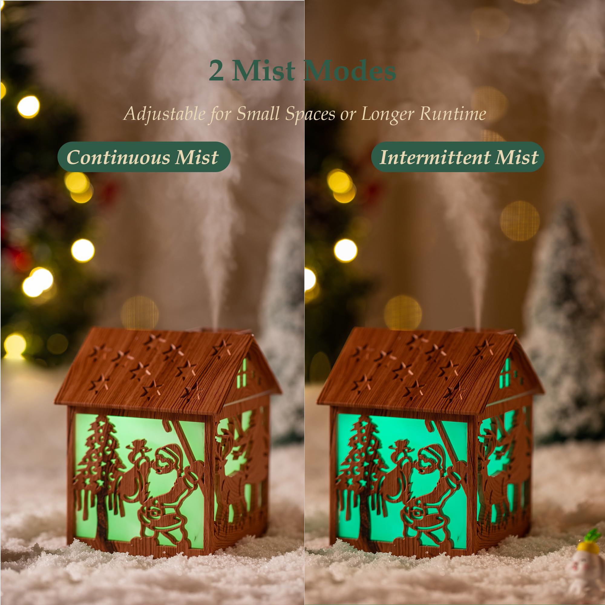 Humidificateur de maison en bois de Noël – Mini humidificateur à brume froide de 240 ml avec design Père Noël LED, lumières 7 couleurs, alimenté par USB, arrêt automatique, cadeau de décoration de