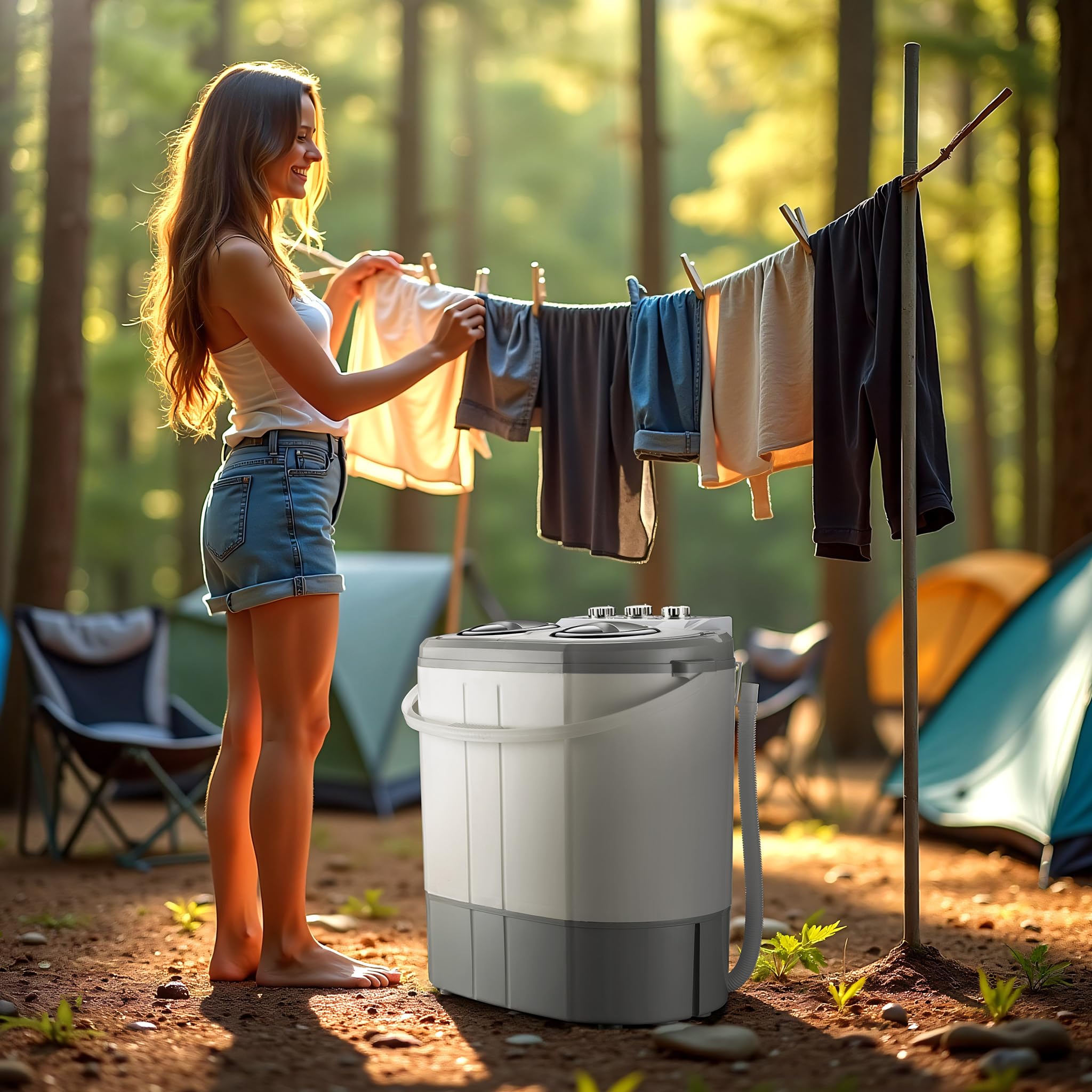 Wiltec Camping Waschmaschine 230 W 60 x 36 x 60 cm Mini Waschmaschine 3,0 kg Wäsche Reisewaschmaschine 2,0 kg Schleuderkapazität