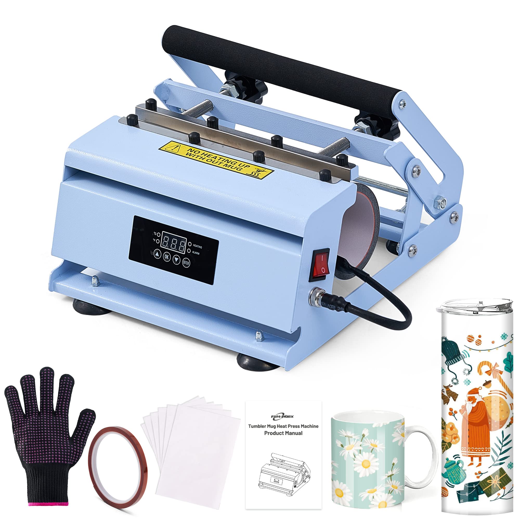 Tumbler Mug Heat Press Machine 11-30 OZ, DIY Mug Cup Heat Transfer 110V, Sublimation Mug Tumbler Press Machine for 11OZ 15OZ 16OZ 20OZ 30OZ DIY Skinny Tumbler (Blue)