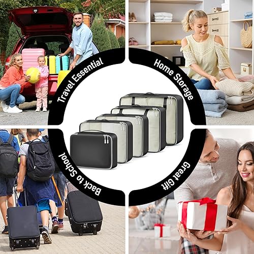 Miniatura 7 de Juego de 4 cubos de embalaje Organizadores de equipaje ligeros para viajes, vacaciones y maletas Accesorios duraderos con compresión