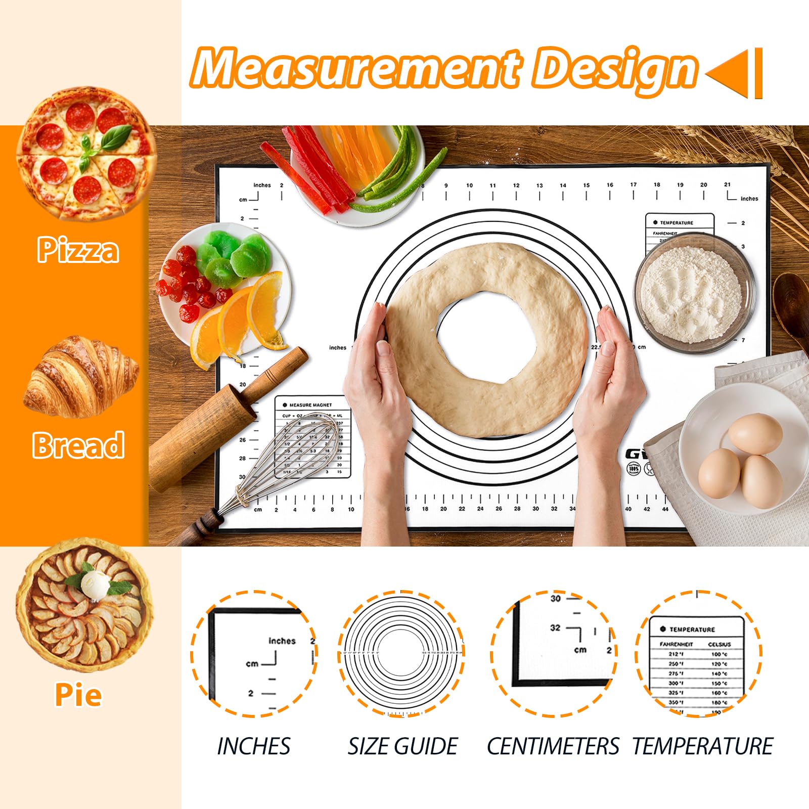 GWHOLE Non Stick Silicone Baking Mat with Measurement 40 x 60cm Large Dough Rolling Kneading Mat Non Slip Pastry Mat - Image 3