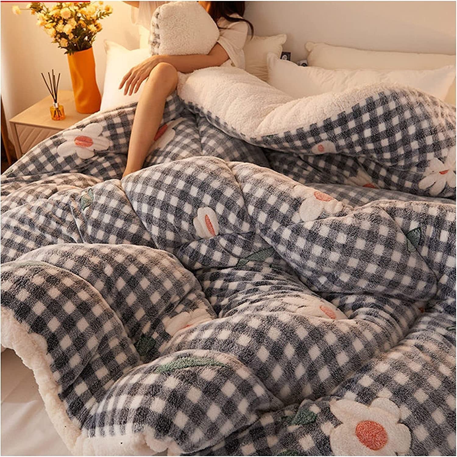 LLiuvcc Lamb Velvet Winter Quilt，Winter Warm Lamb Velvet Blanket Thick Down Blanket Velvet Core Quilt(Colour3,180x220cm(4kg))
