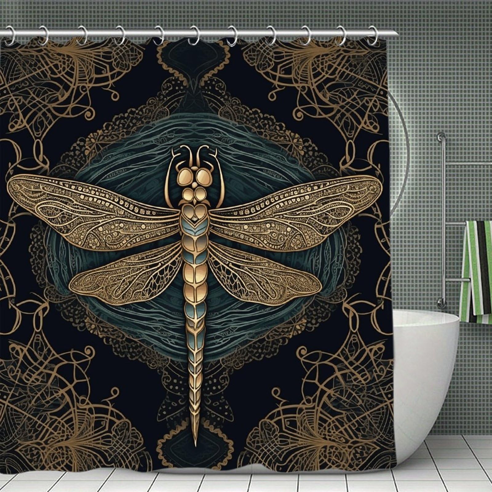 VstaDank Dragonfly Shower Curtain Waterproof Bathroom Shower Curtain with C Type Hooks Soft Lightweight Shower Curtains Liner Washable Polyester Cloth Shower Liner 71x71 Inch