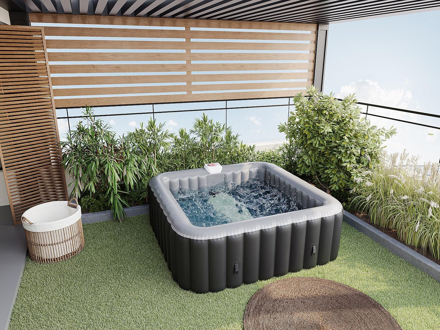 Vente-unique - Idromassaggio Gonfiabile Quadrato 6 Persone L185 x P185 x H65 cm 140 ugelli d'Aria Nero e Grigio - B-Cosy