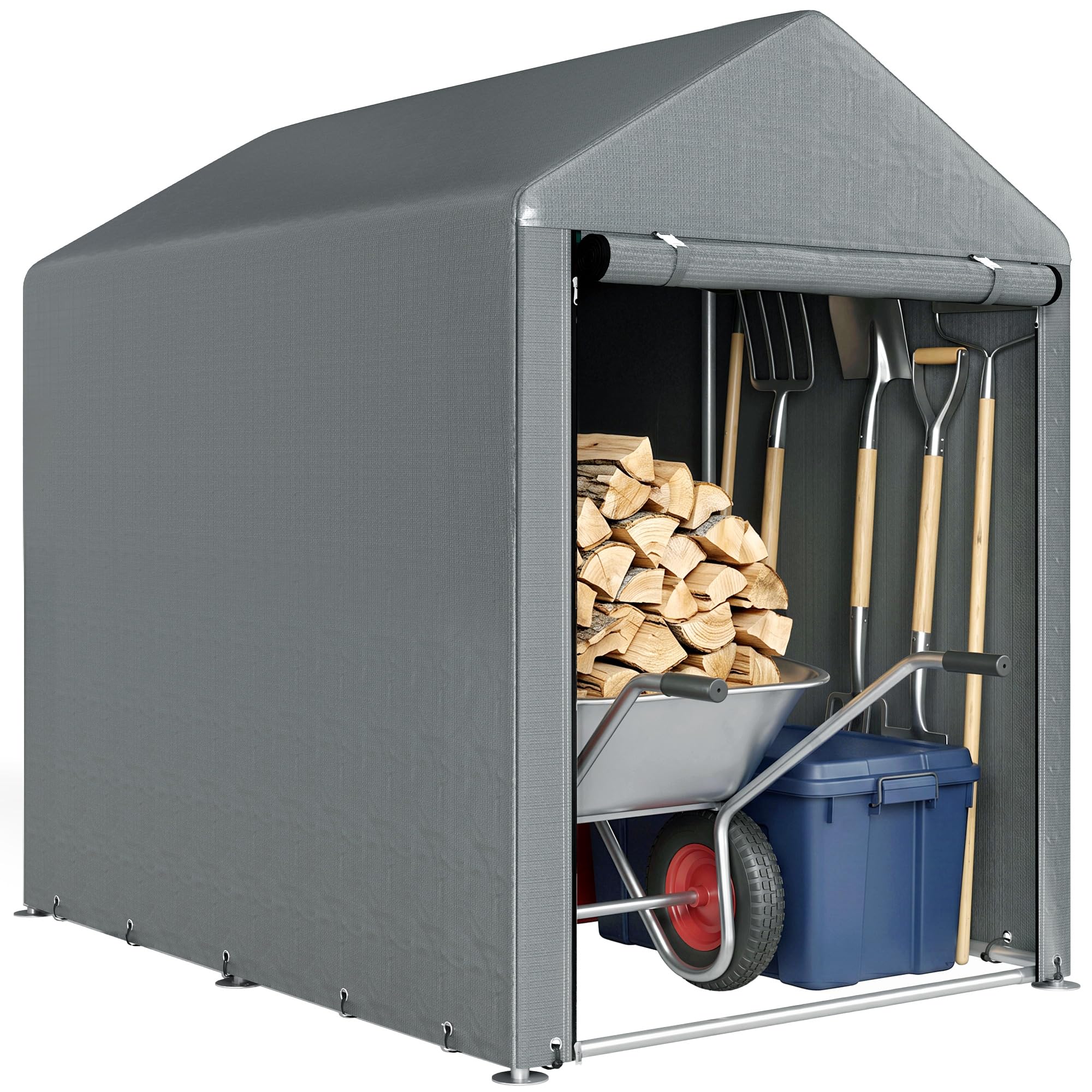 Outsunny 1.2 x 1.8m Garden Storage Shed Tent, Portable Shed Shelter with Galvanised Steel Frame and Large Door, for Motorbike, Garden Tools, Bike Storage, Dark Grey