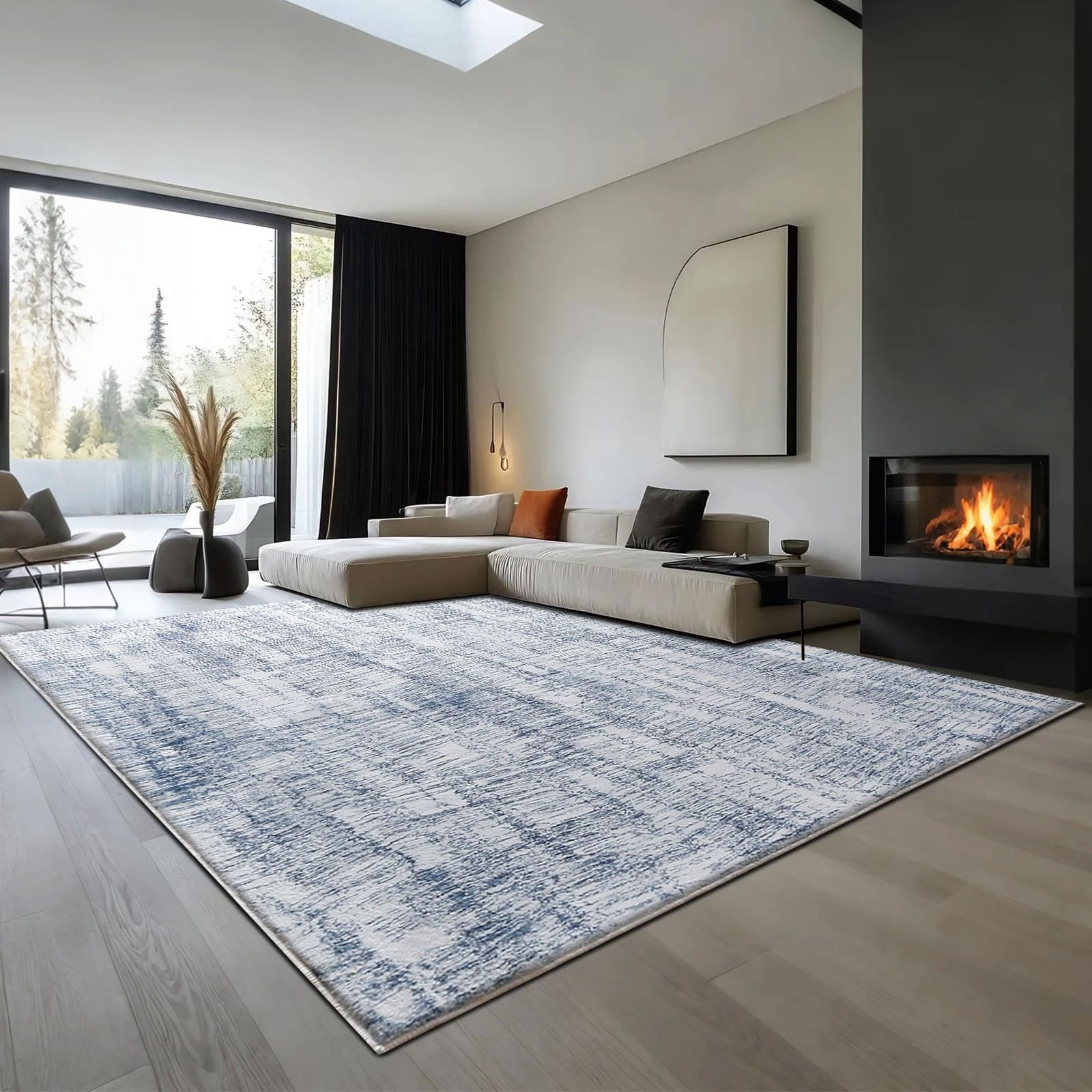 Alfombra Salon Lavable Pelo Corto Alfombras de Habitacion Antideslizante Suave Alfombras Salon Modernas Grande para Dormitorio (Azul Claro/Multi, 250 x 300 cm)