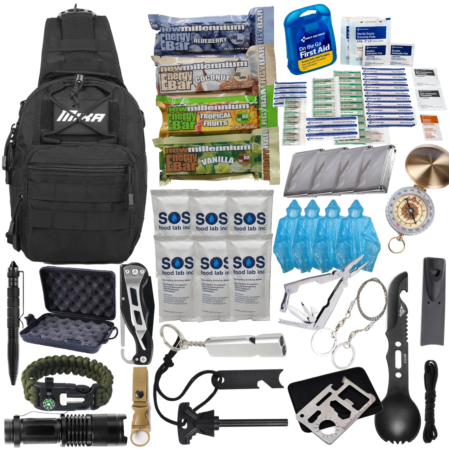 Premium Emergency Survival Shoulder Bag, Emergency Food and Water for Hiking, Camping, Car, Hurricane, Earthquake, Flood (2024 Model)