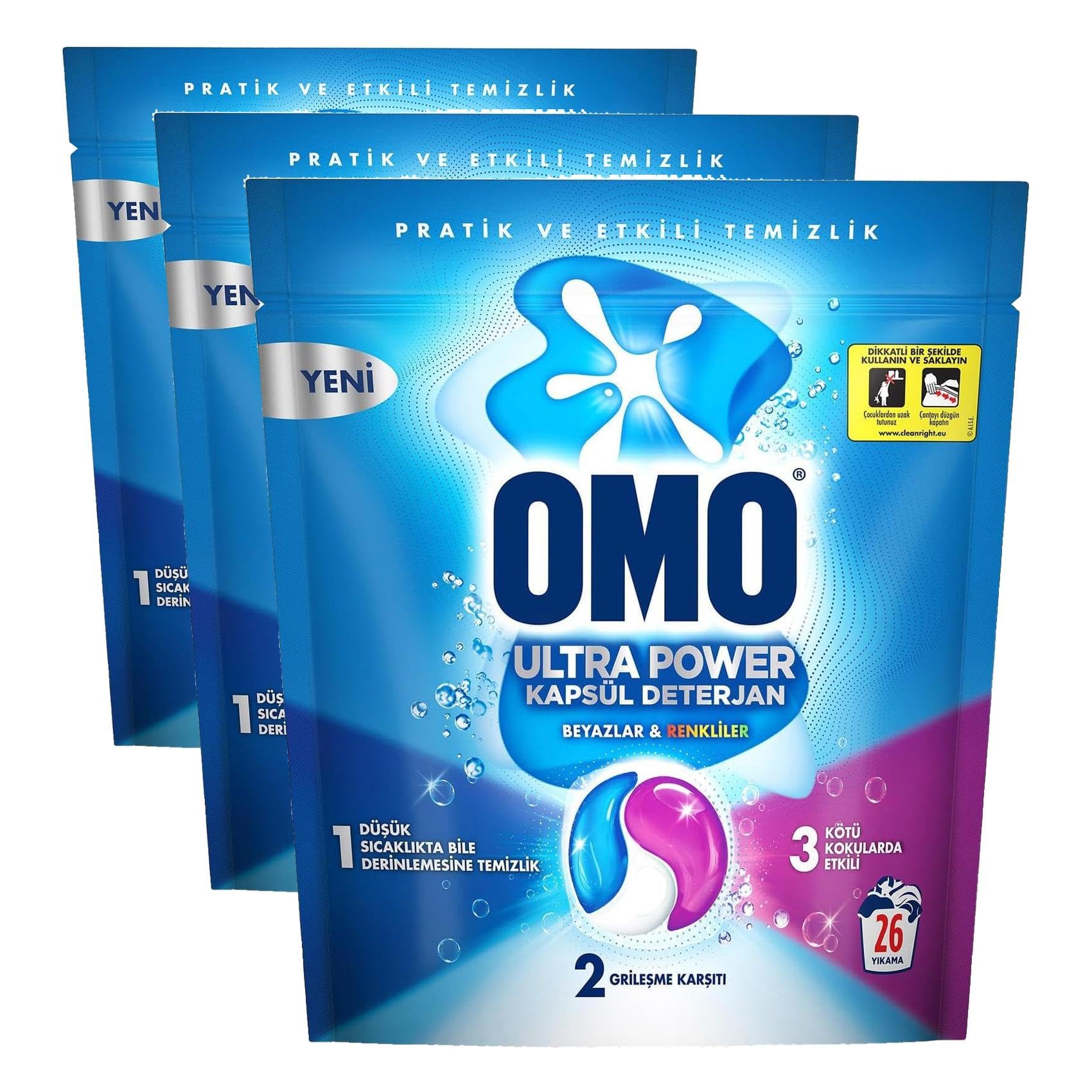 OMO Ultra Power Kapsül Çamaşır Deterjanı 26 Yıkama (3 paketi)