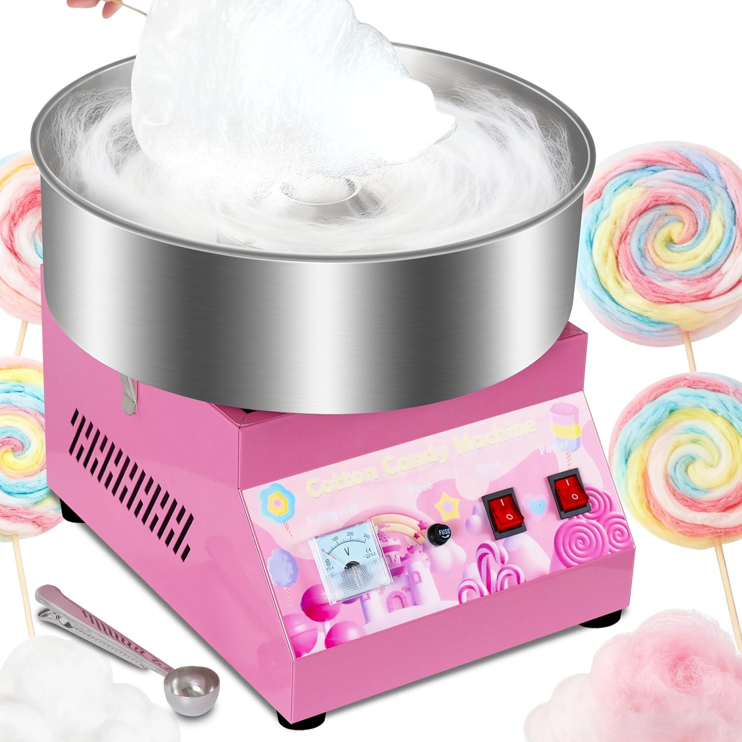 Cotton Candy Machine Commercial, 1000W Cotton Candy Maker Machine, Candy Floss Maker with Stainless Steel Bowl, Sugar Scoop?double switch easy and safe to use for Kids, Home, Party, Birthday, Festival