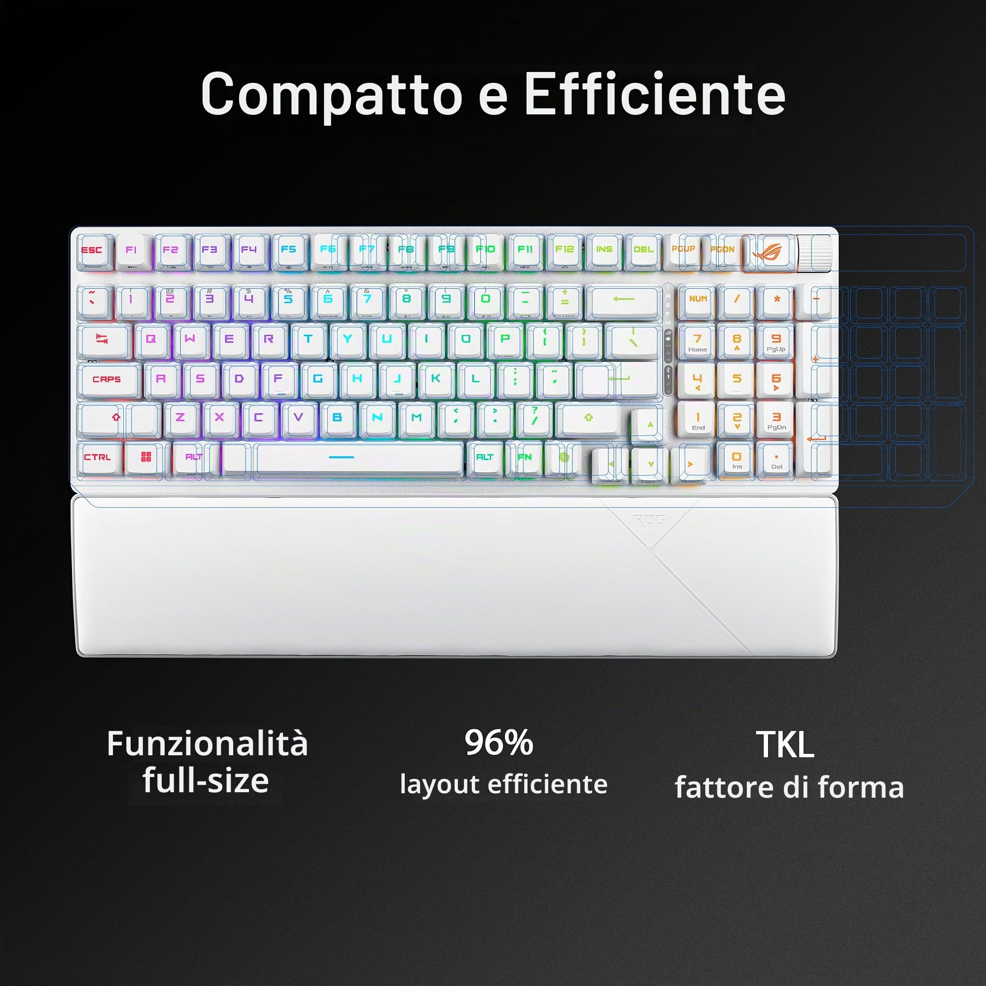 ASUS ROG Strix Scope II 96, Tastiera Meccanica Gaming Wireless, Connessione Bluetooth 5.1 e ROG SpeedNova a 2,4GHz, Tasti ROG RX, Illuminazione RGB, Compatibile con Windows 11, Bianco