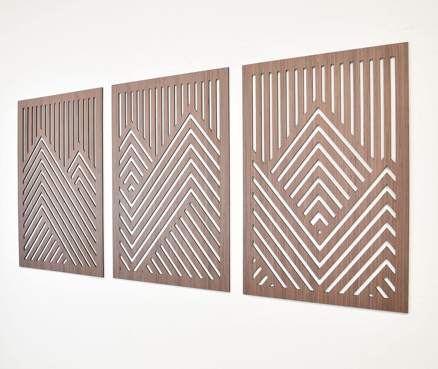 ZellCreative Wood Wall Art Mountains Set of 3 Geometric Wood Decor Panels