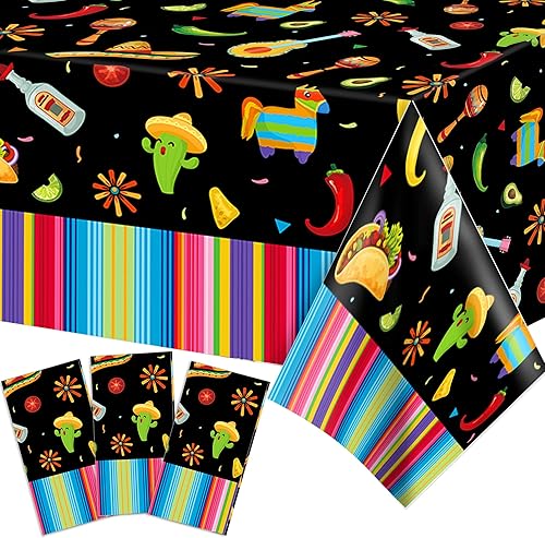 Adirasenotek Mantel de plástico para fiesta mexicana, 3 unidades, 54 x 87 pulgadas, mantel rectangular largo para bufé, fiesta de Cinco de Mayo,