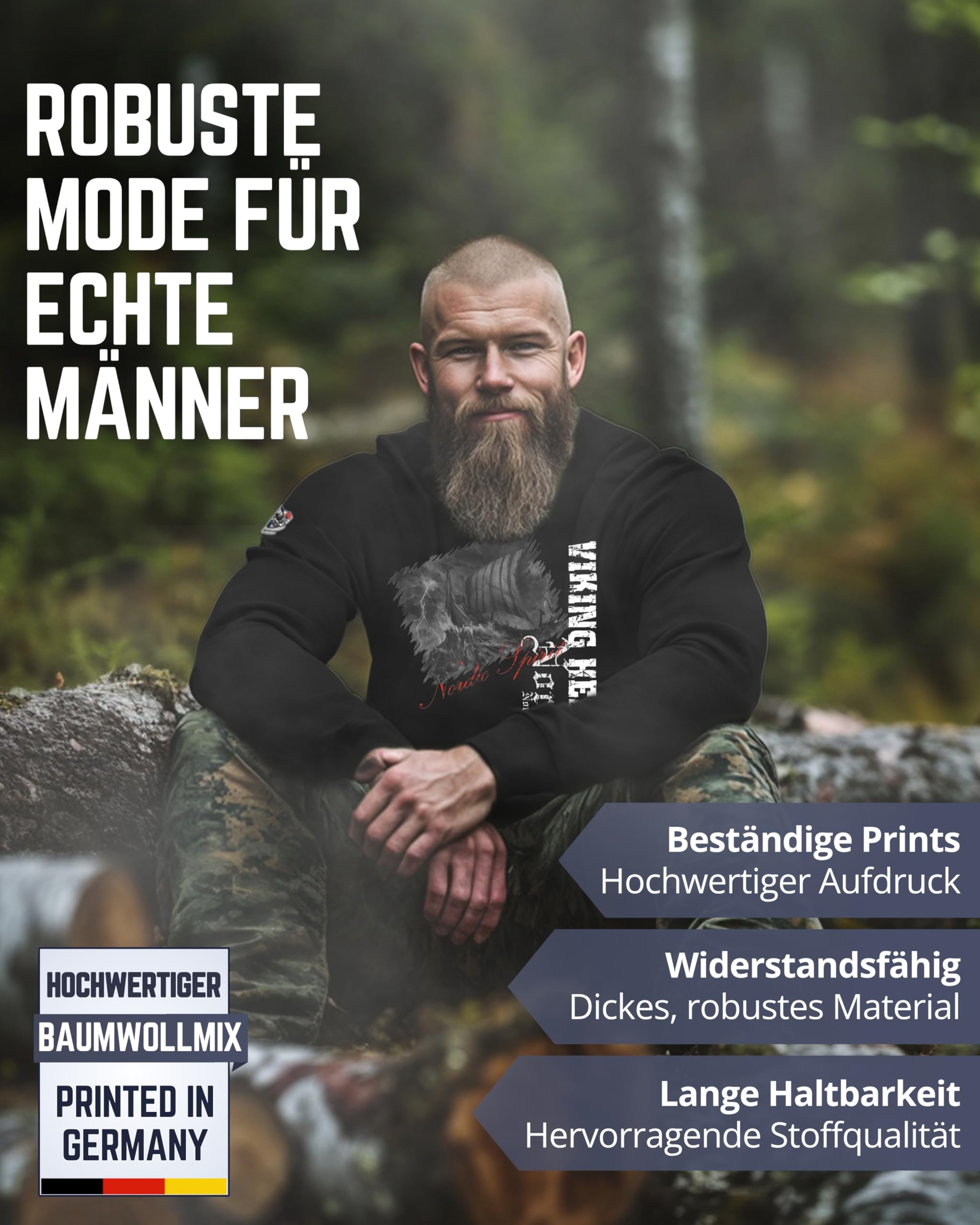 NORDGARD Viking Sweatshirt Nordisk I Pulli aus 80% Baumwolle & 20% Polyester I Wikinger-Sweater mit Brustdruck I Ideal für Freizeit & Sport I Oeko-TEX Zertifiziert