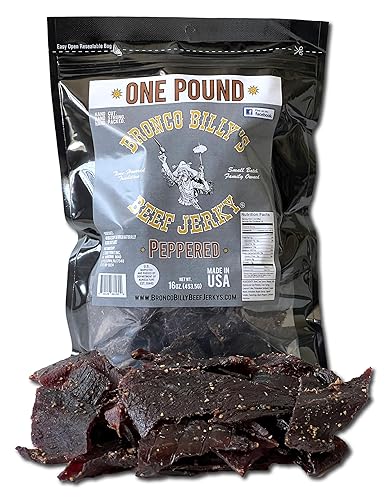 Bronco Billy's Beef Jerky Maple Peppered One Pound Resealable Bag, Made in USA with USDA Beef, Real Maple Syrup, Cracked Black Pepper - Maple Peppered - 16 Ounce (Pack of 1)