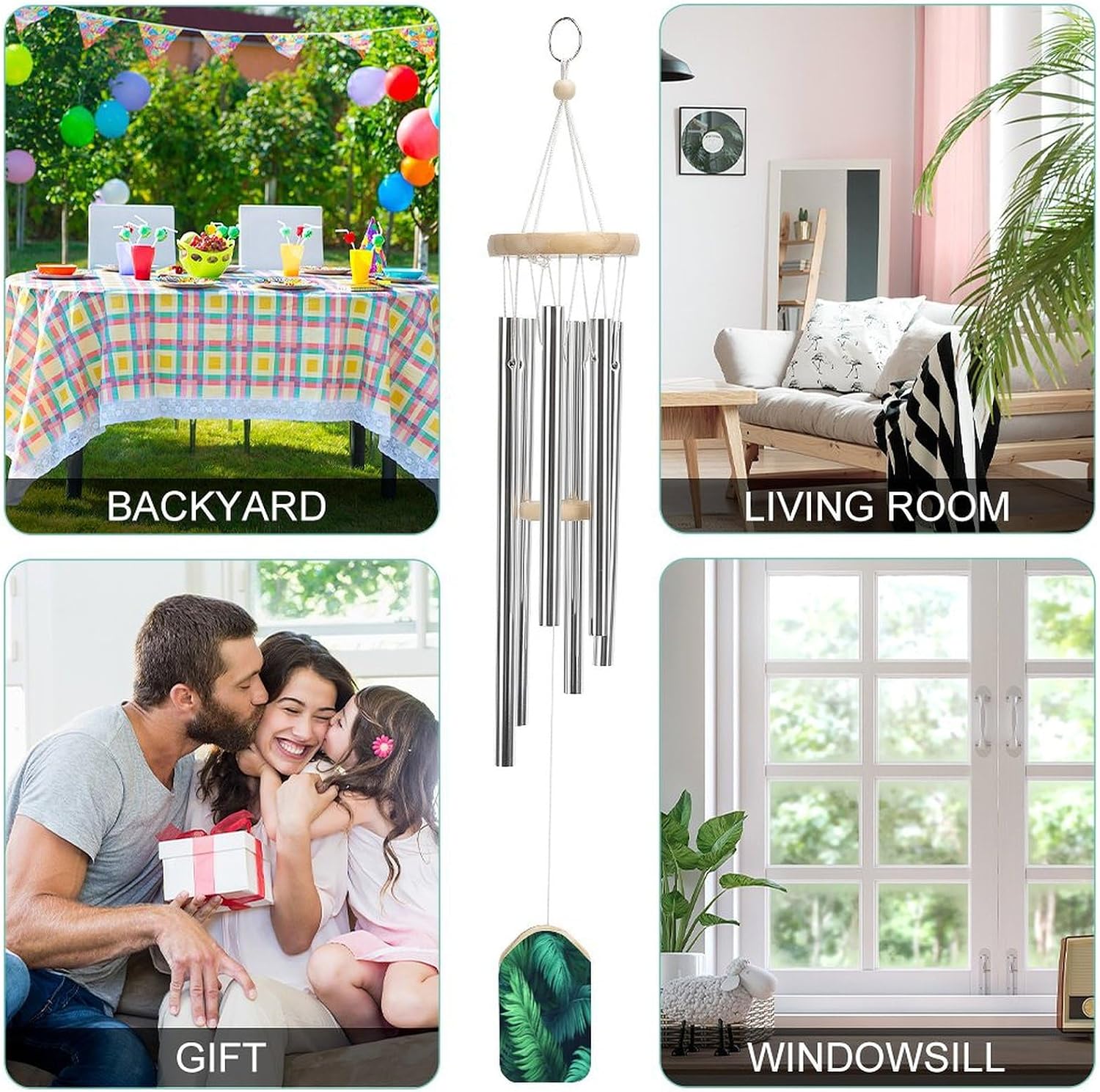 Outdoor Wind Chimes, Tropical Palm Leaves Printed Wind Chimes,Simple Wind Chimes,Curtain Wind Chimes for Home Decoration