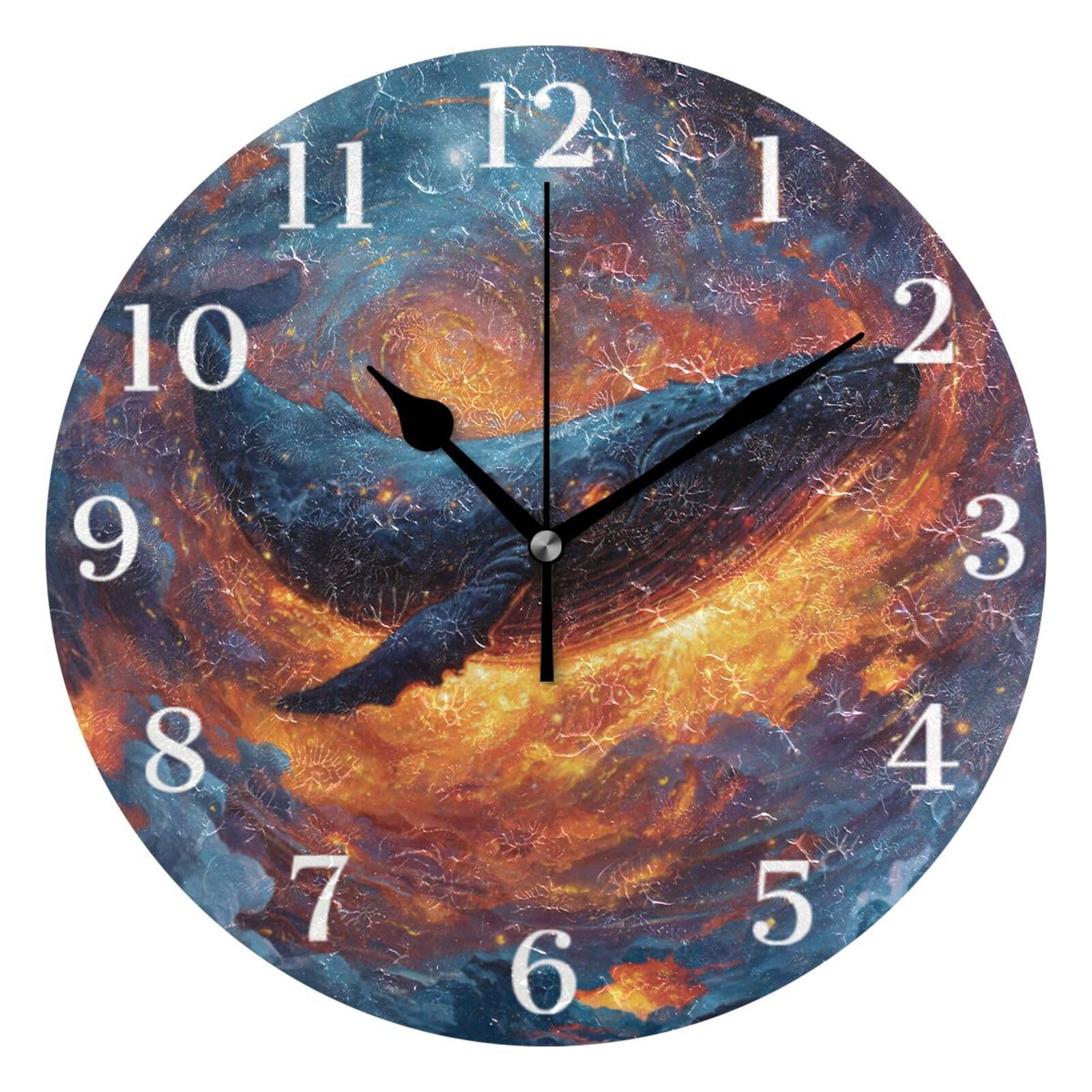 Ensound Blue Whale Wall Clock Silent Non-Ticking Battery Operated Clocks 12 Inch for Kitchen Home Living Room