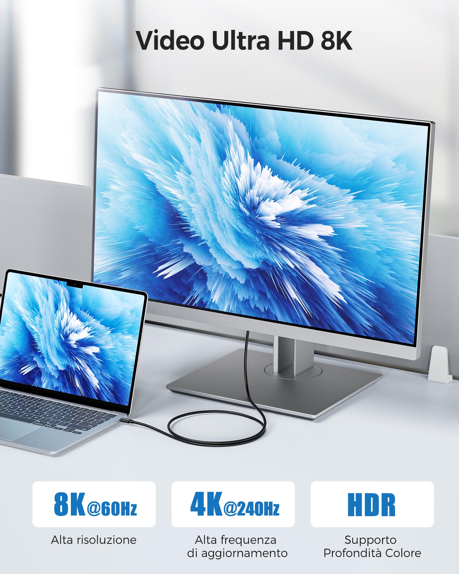 Cable Matters [Certificato Intel] Cavo Thunderbolt 4 da 40 Gbps con video 8K e ricarica da 240 W da 1 m - Retrocompatibile con Thunderbolt 3, USB4, USB-C