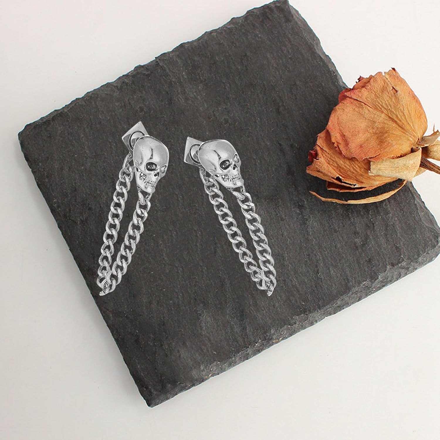 Retro Skull Chain Earrings for Women Men Gothic Hip Hop Punk Drop Dangle Earrings Rock Party Jewelry - Image 6