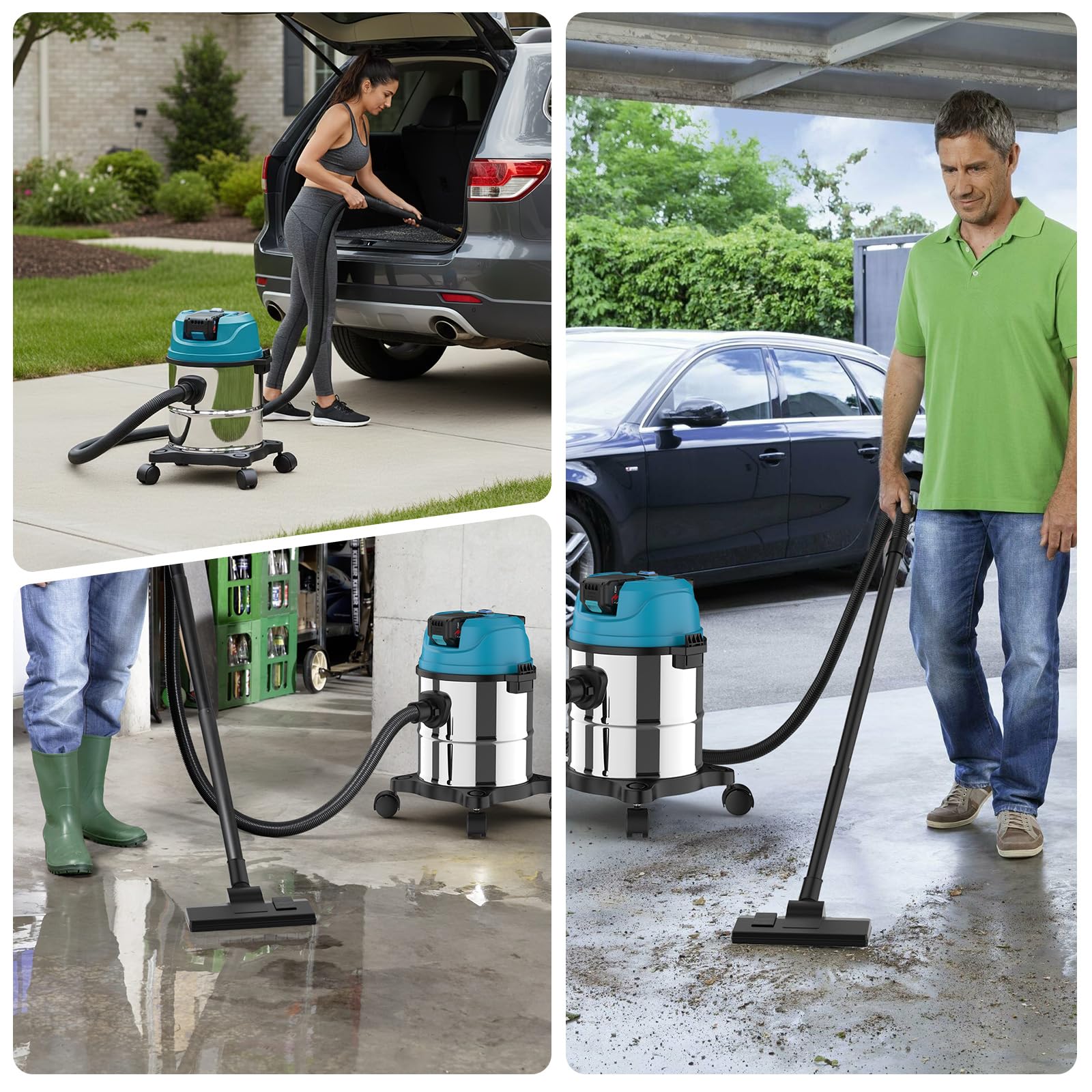 Aspirador en seco y húmedo con batería para Makita de 18 V, batería de 18 KPA de 15 litros, para taller o coche, sin batería (azul)
