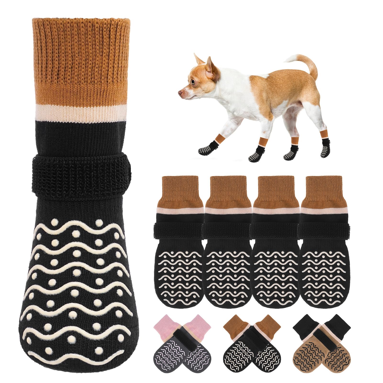 BEAUTYZOO Dog Socks to Prevent Licking Paws -Dog Shoes for Cold Winter Snow, Dog Boots & Paw Protectors with Grippers on Hardwood Floors, Anti Slip