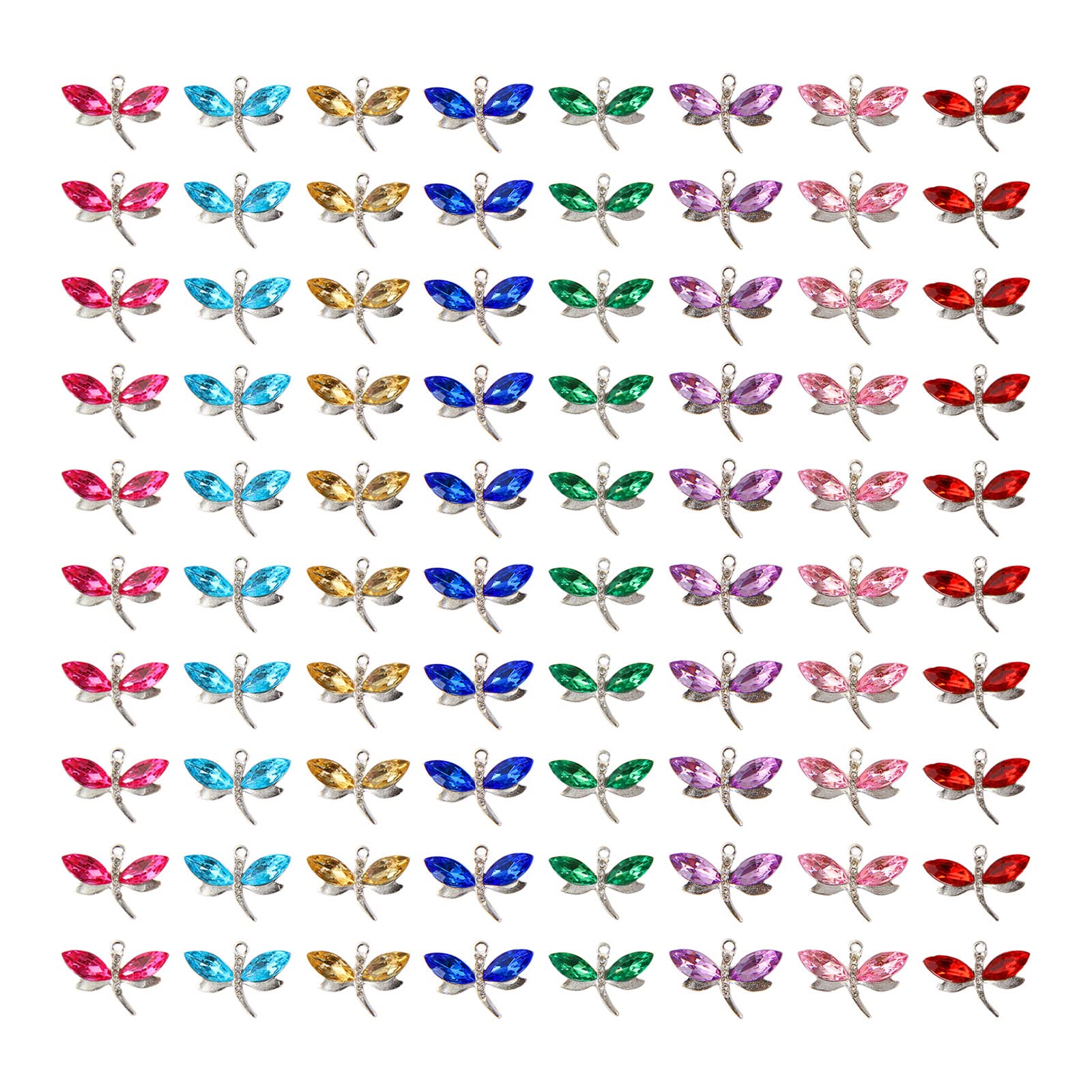 CDIYTOOL80Pcs Alloy Dragonfly Charms, Mixed Color Smooth Diamond Metal Dragonfly Charms Pendants DIY Dragonfly Craft Supplies for Necklace Bracelet Earring Jewelry Making and Crafting