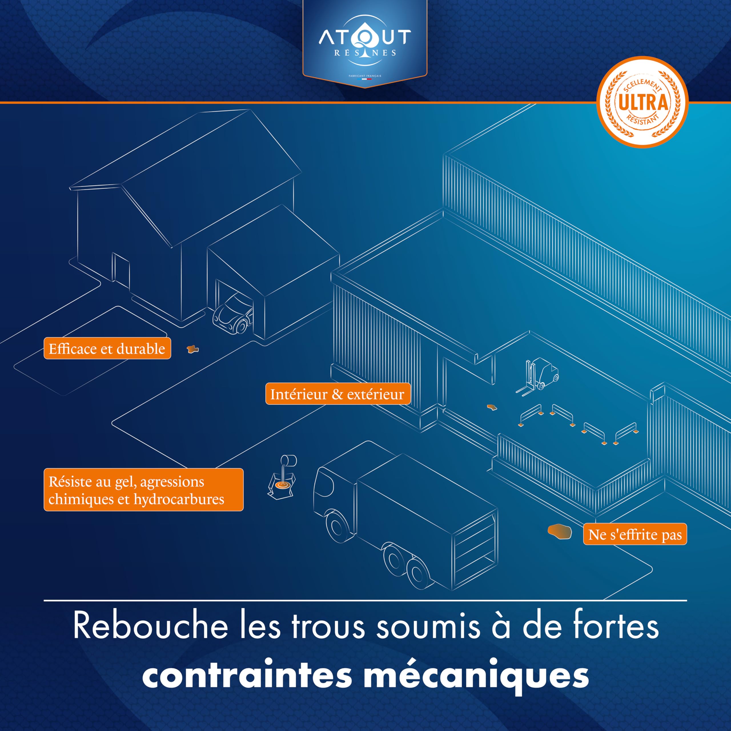 Le véritable Mortier époxy, rebouchage et réparation, kit de 5 kg tri-composants. Multi-Usages, pour sols intérieur extérieur