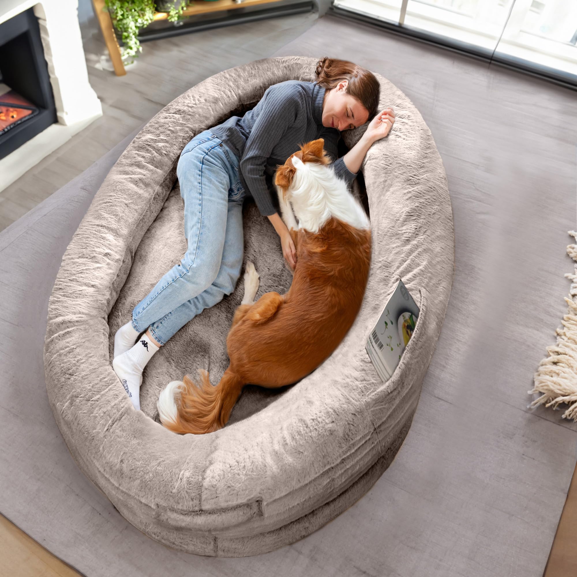 ODOXIA Cama para Humanos y Amigos Peludos | Cama De Perro Human Cálida y Cómoda | Perro Humano De Rosquilla | Gigante para Humanos y Mascotas | del Tamaño Humano