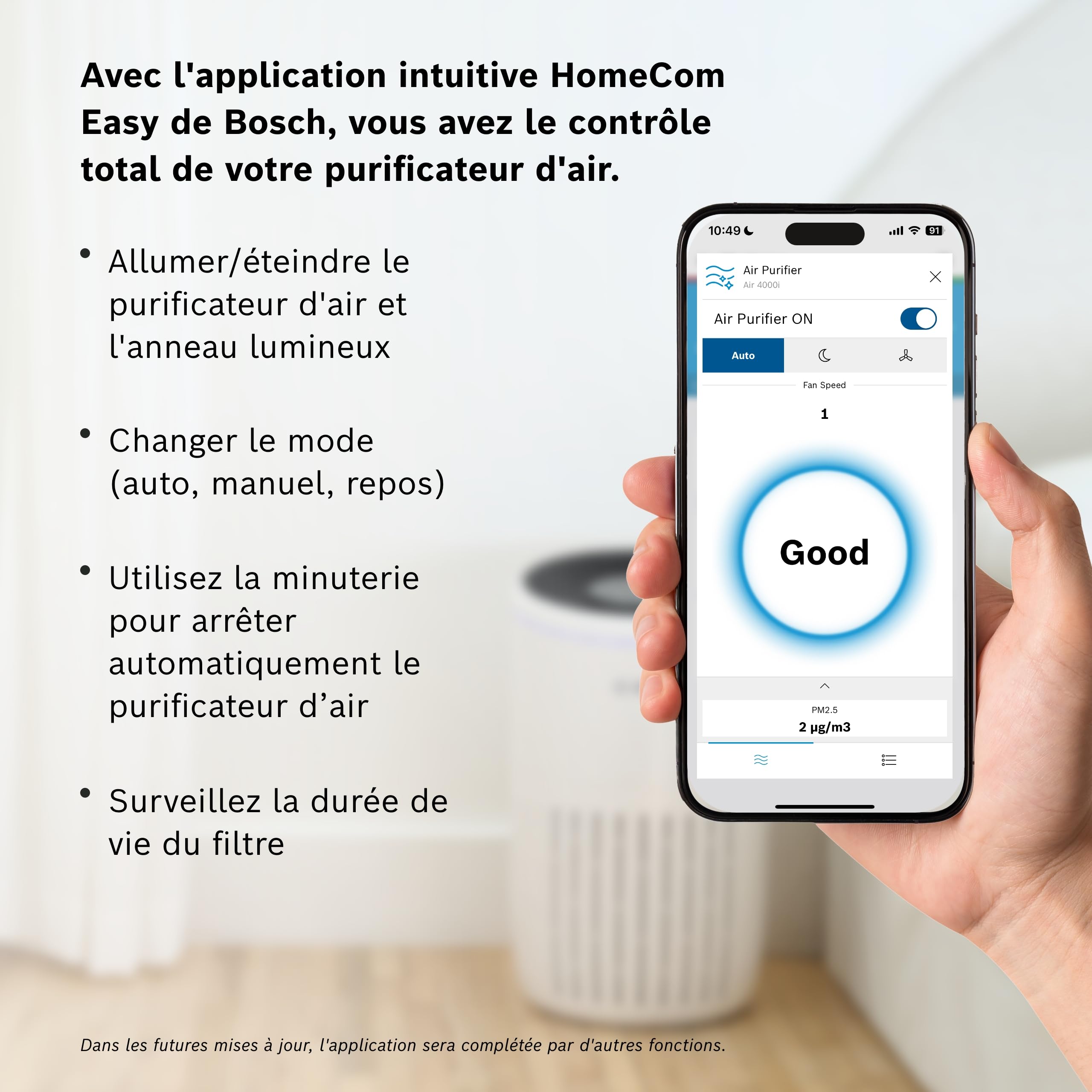 Bosch Air 4000i, Purificateur d'air piloté par app, Pièces jusqu'à 62,5 m²