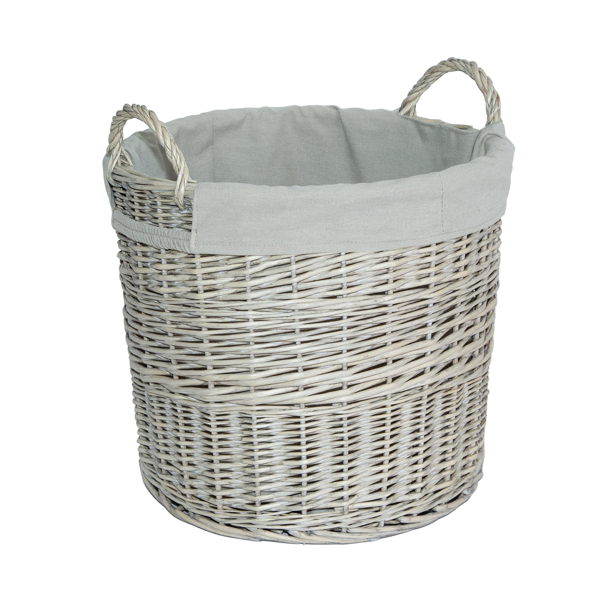 Wickerfield Round Wicker Laundry Basket with Lining, Large Storage Basket with Handle, Home Storage for Washing, Toys, Nursery (Grey Wash, Round, Large) — image 1