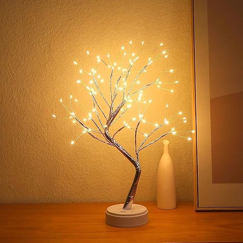 Árbol bonsái de luz para decoración de habitación, 108 luces LED de hadas, lámpara de árbol de luciérnaga de 20 pulgadas, funciona con batería y