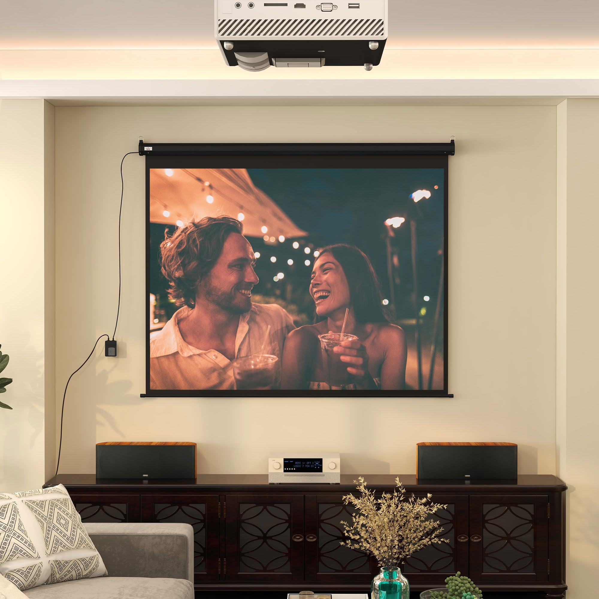 HOMCOM Telo Proiettore Motorizzato da 100 Pollici 4K HD Formato 4:3, Schermo Proiettore Motorizzato Elettrico Antirughe con Telecomando, Telo Videoproiettore per Casa, Cinema, Ufficio, Home, Nero
