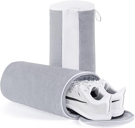 Luxear 2PCS Shoe Washing Bag, Laundry Shoe Bag for Washer & Dryer, 360° Fluffy Fiber Wrap Cleaning Laundry Bag, Reusable Shoe Cleaning Bag for Running Sneaker Tennis All Shoes, Hidden Zipper, 7x13Inch