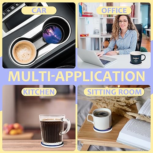 Miniatura 7 de Paquete de 2 posavasos de cerámica absorbente de bosque brumoso, posavasos de automóvil Galaxy para portavasos, accesorios de automóvil para mujeres