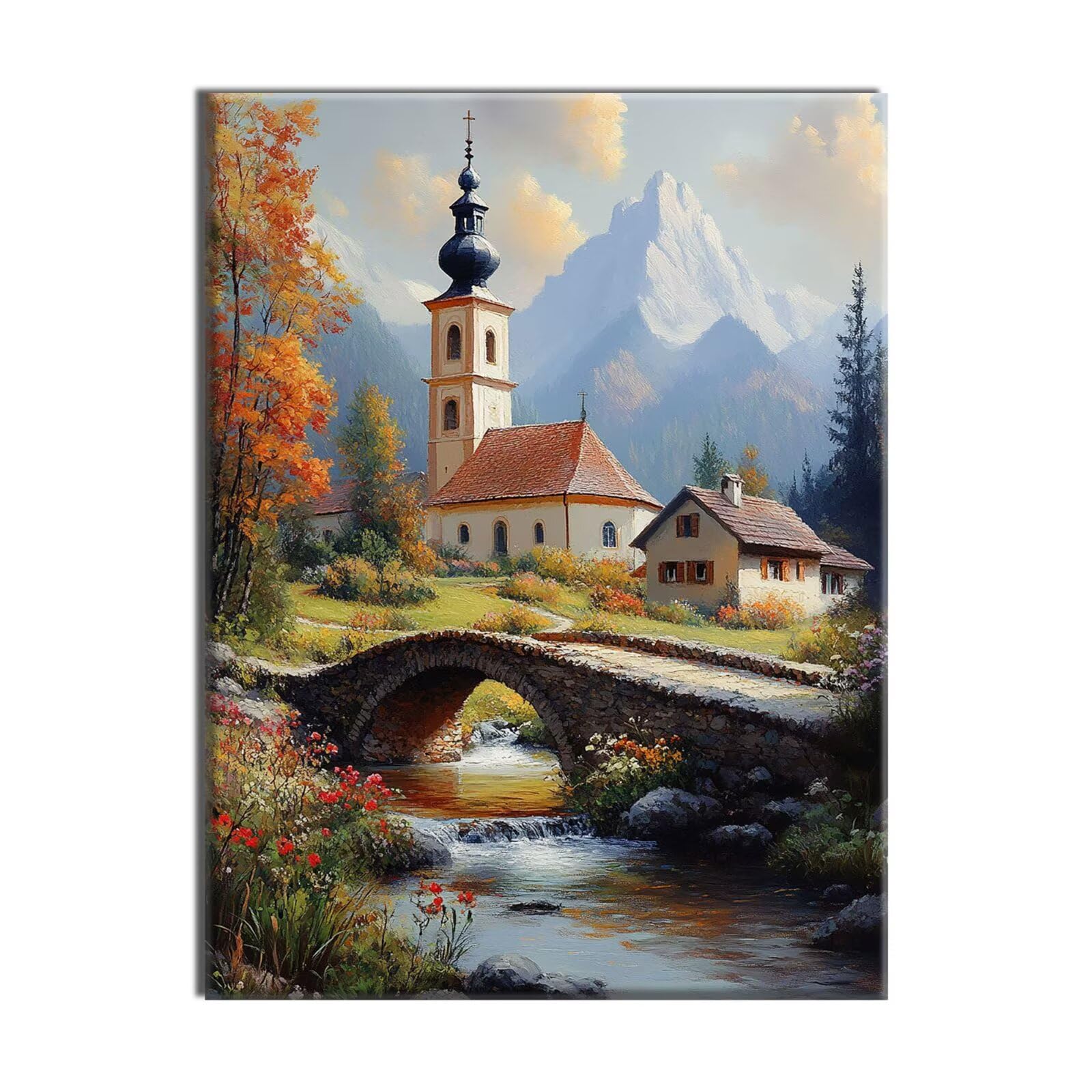 Diamond Painting Maisons Pont Mosaique Loisir Creatif Kit, Diy Diamond Point de Croix Broderie, Cristal Art Kit Peinture Diamant, Automne Halloween Decoration Murale, Cadeau de Noel 60x80cm W-l-52