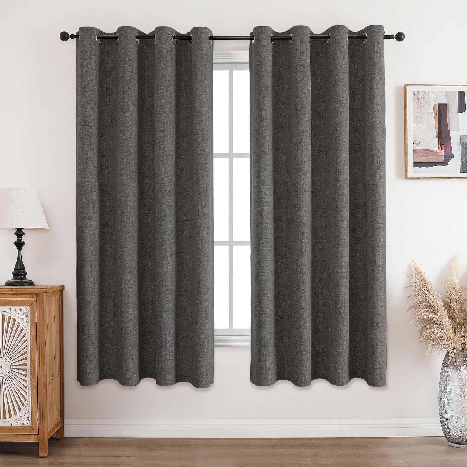CUCRAF 100% Blackout Curtains Grey 78 Inch Drop 2 Panels Soft Texture Energy Saving Sun Blocking Thermal Eyelet Curtains for Bedroom Living Room 52 X 78 Inch