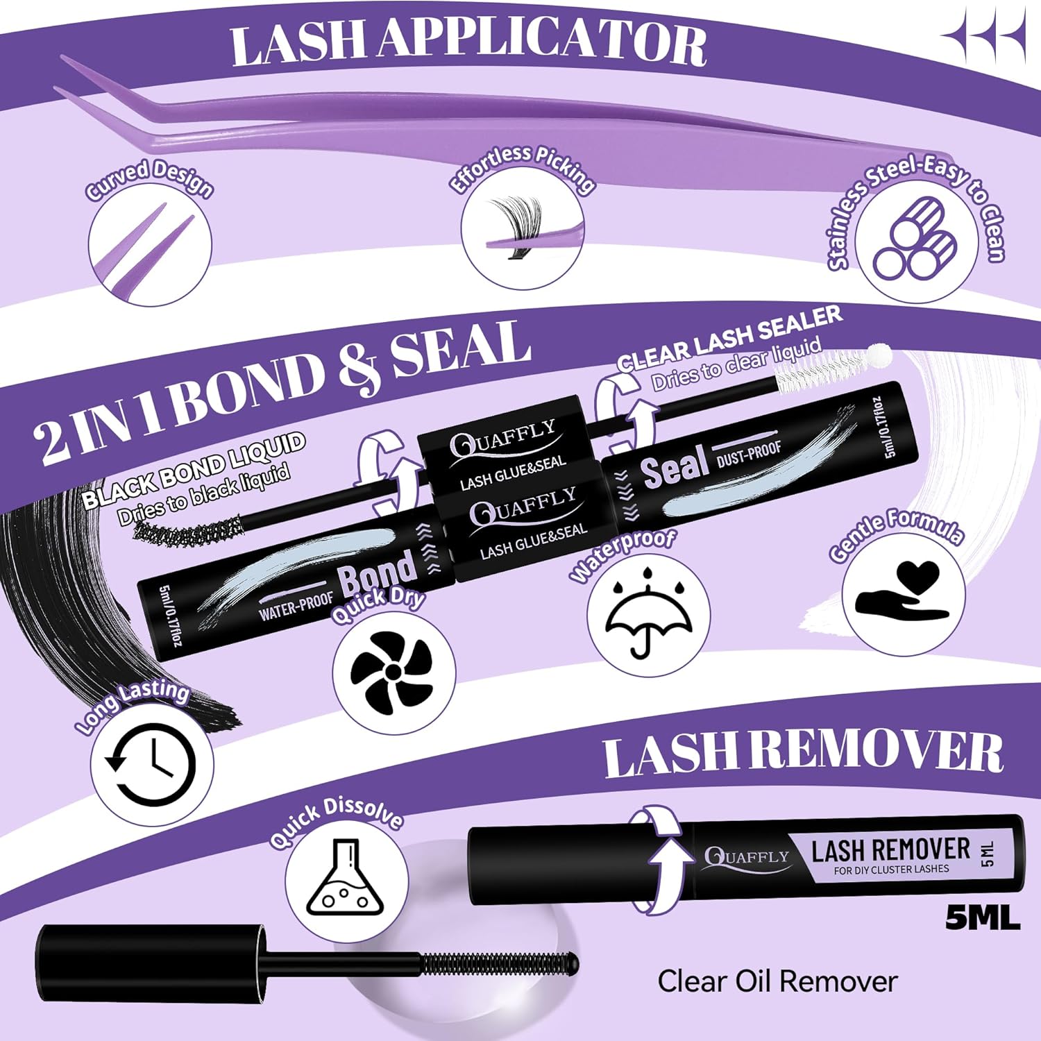 5-Pack False Eyelashes Kit with Lash Glue & Seal, Remover, Tweezers, Curler | Professional Lash Extension Set for Natural/Dramatic Look, Reusable, Salon & Home Use