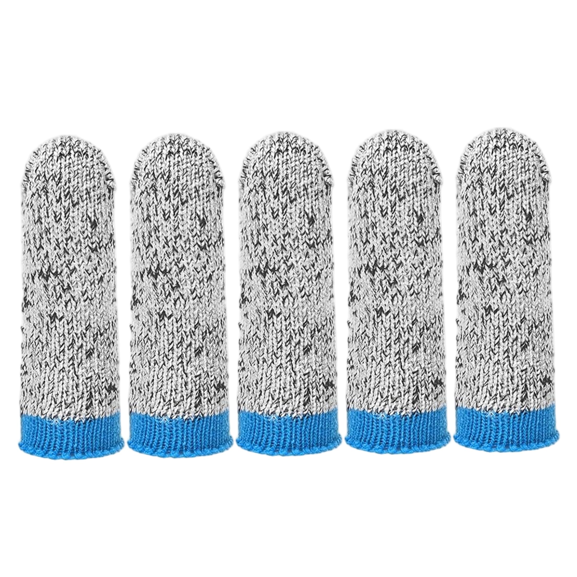 Ameble Finger Covers 5-Pack Cut Resistant Finger Covers Level 5 Guards for Cutting Food Reusable Protectors (Gray with Blue Trim One Size)