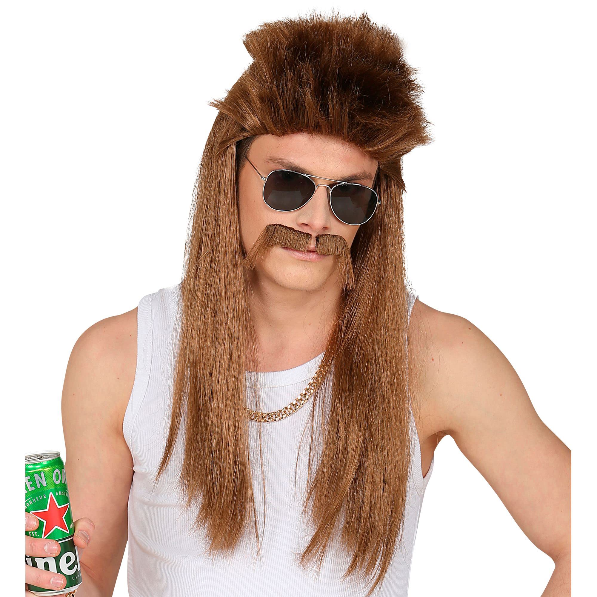 W WIDMANN MILANO Party Fashion 51638 - Red Neck Wig Dark Blonde with Moustache, 80s, Rock Star, Theme Party, Carnival - Image 4