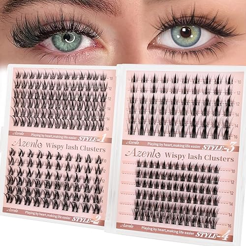 Azenlo 4 Mixed Styles Wispy Manga Lash Clusters Dense Sunflower+CM01+Fairy+Wheat