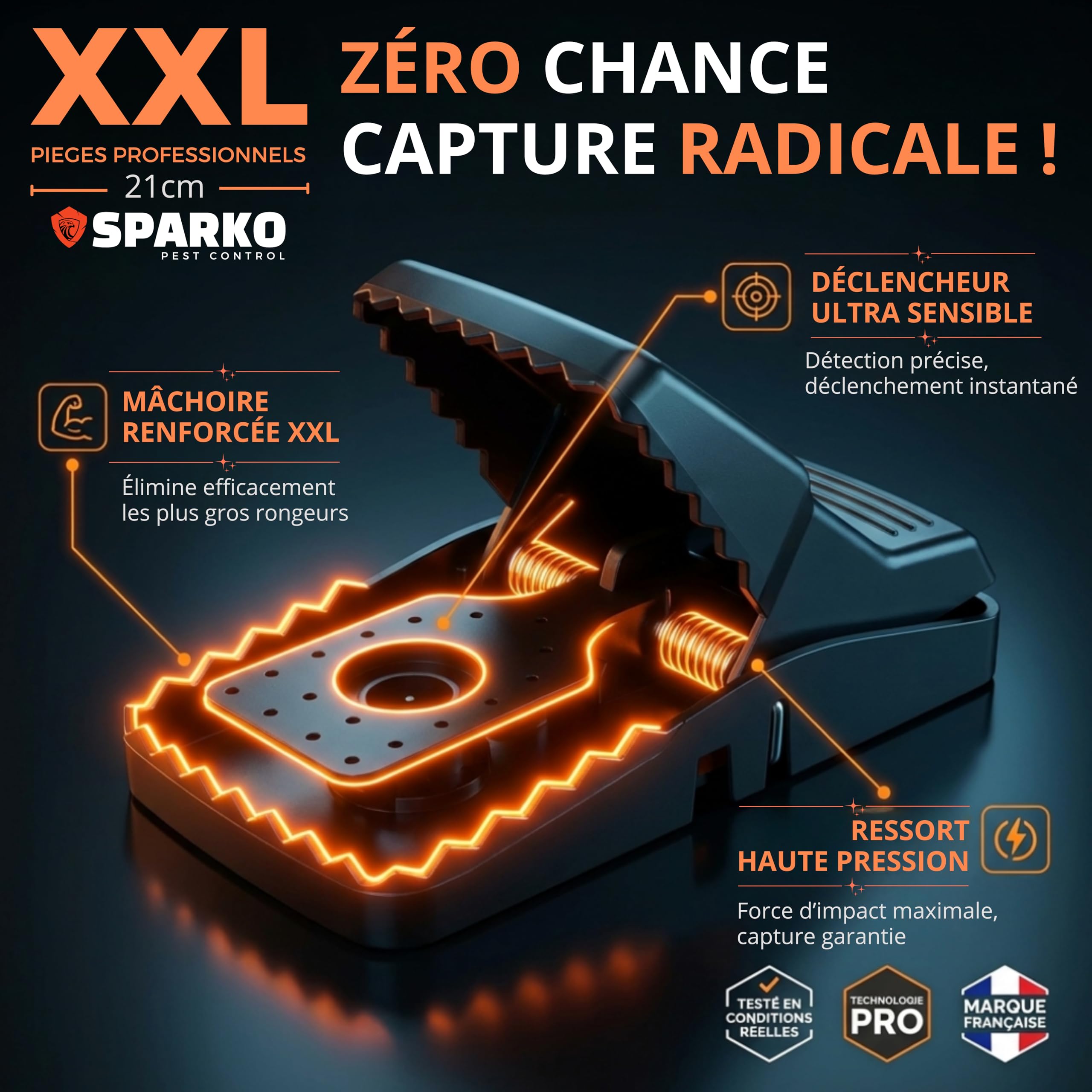 SPARKO Piège à Rat XXL (Lot de 2) - Piege a Rat Professionnel prêt à l’Emploi - Piege a Souris Non Toxique - tapetteà Souris Puissante - Anti Souris intérieur/extérieur - tapette à Rats